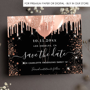 Sweet 16 Black Rose Gold Haushalt Save the Date Flyer