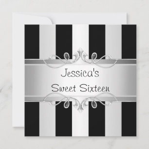 Sweet 16 Black & Silver Stripe Jewel Party Einladung