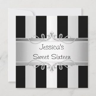 Sweet 16 Black & Silver Stripe Jewel Party Einladung