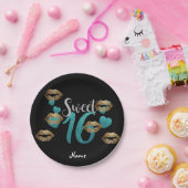 Sweet 16 Black Turquoise Gold Glitzer Custom Pappteller (Party)