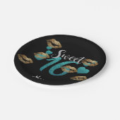 Sweet 16 Black Turquoise Gold Glitzer Custom Pappteller (Schrägansicht)
