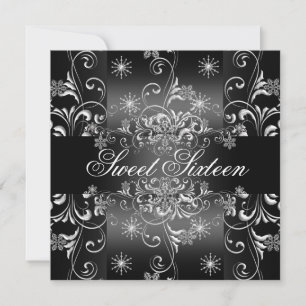 Sweet 16 Black & White Snowflake zum Geburtstag ei Einladung