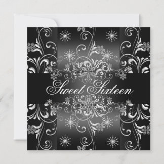 Sweet 16 Black & White Snowflake zum Geburtstag ei Einladung