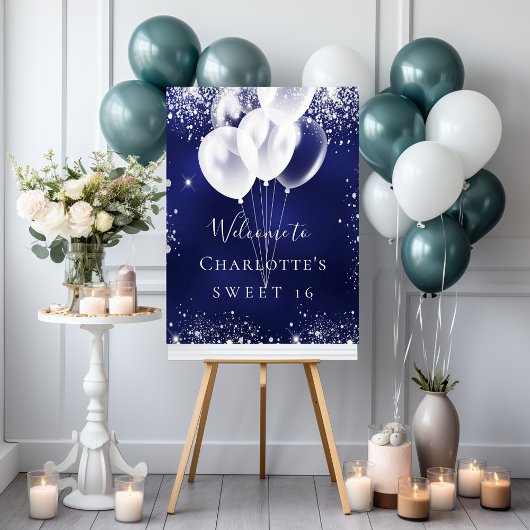 Sweet 16 blau-blaue Luftballons willkommen Poster