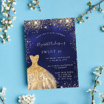 Sweet 16 blaue goldene Kleidung Luxus Einladung<br><div class="desc">Eine trendige und glamouröse Einladung für eine Sweet 16,  16. Geburtstagsfeier. Ein marineblau Hintergrund mit Imitaten goldenen Glitzer Staub und ein Kleid. Die blaue Farbe ist ungleichmäßig. Der Name ist mit einem modernen handgeschriebenen Stilskript geschrieben. Personalisieren Sie Ihre Party-Daten und fügen Sie sie hinzu.</div>