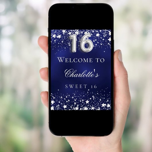 Sweet 16 blaue Silberstars heißen Party willkommen Poster