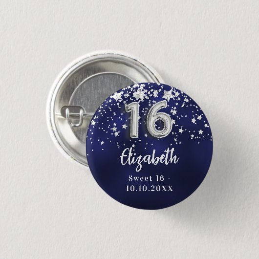 Sweet 16 blaue Sterne Button (Vorne & Hinten)