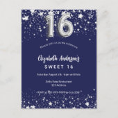 Sweet 16 blaue Sterne Einladungspostkarte (Vorderseite)