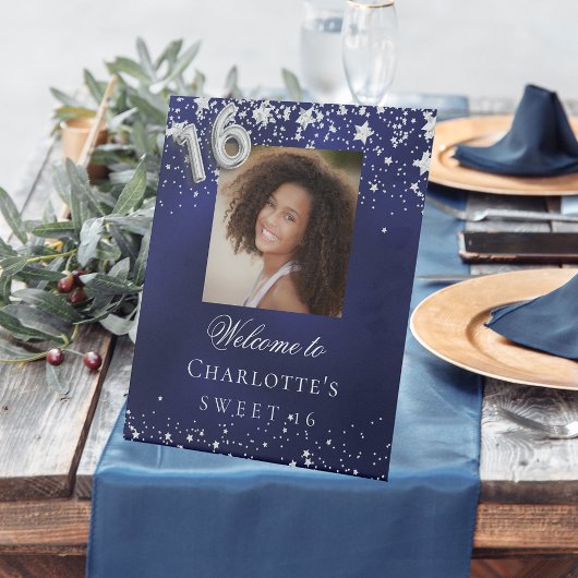 Sweet 16 blaue Sterne Foto Party Empfang Sockelschild