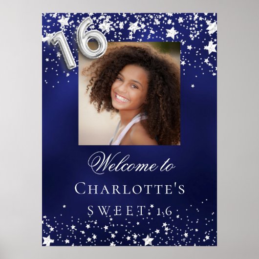 Sweet 16 blaue Sterne Foto willkommen Poster (Vorne)