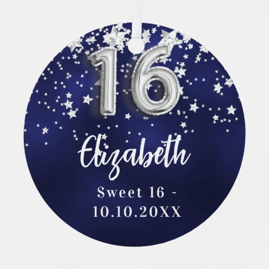 Sweet 16 blaue Sterne Ornament Aus Metall (Vorderseite)