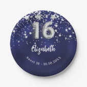 Sweet 16 blaue Sterne Pappteller (Vorderseite)
