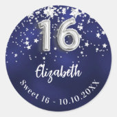 Sweet 16 blaue Sterne Runder Aufkleber (Vorderseite)