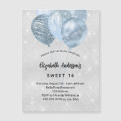 Sweet 16 blauen Glitzer Ballons Luxus Magneteinladung (Vorderseite)