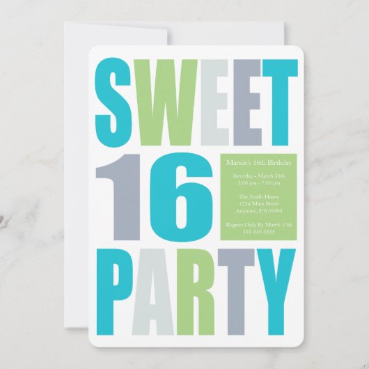 Sweet 16 Block Letter Birthday Party Einladungen (Vorderseite)