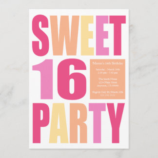 Sweet 16 Block Letter Birthday Party Einladungen