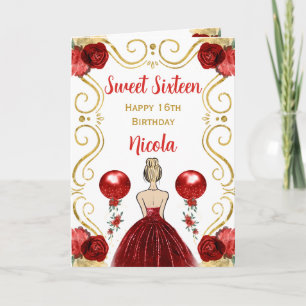 Sweet 16 Blonde Princess Red Happy Geburtstag Karte