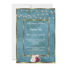 Sweet 16 Blue Aquamarin Gold Fairy Lights Rose