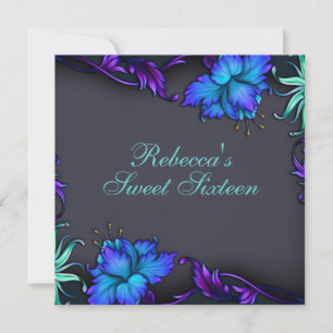 Sweet 16 Blue Blume Burst Design Geburtstag Einlad Einladung