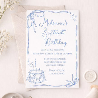 Sweet 16 Blue Bow Birthday Invitation – Elegant  Einladung