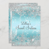 Sweet 16 Blue Diamond Snowflake Winter Wonderland Einladung (Vorne/Hinten)