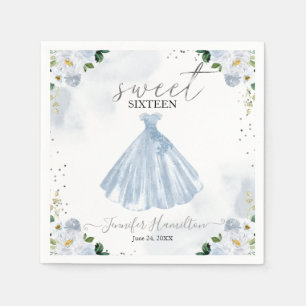 Sweet 16 Blue Floral Dress Napkins Serviette