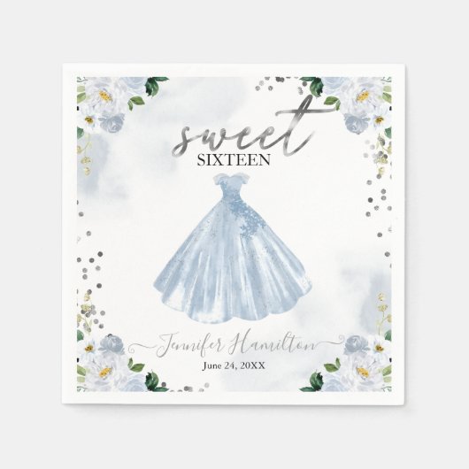 Sweet 16 Blue Floral Dress Napkins Serviette (Vorderseite)