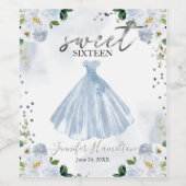 Sweet 16 Blue Floral Pink Kleid Weinetikett (Einzelnes Label)