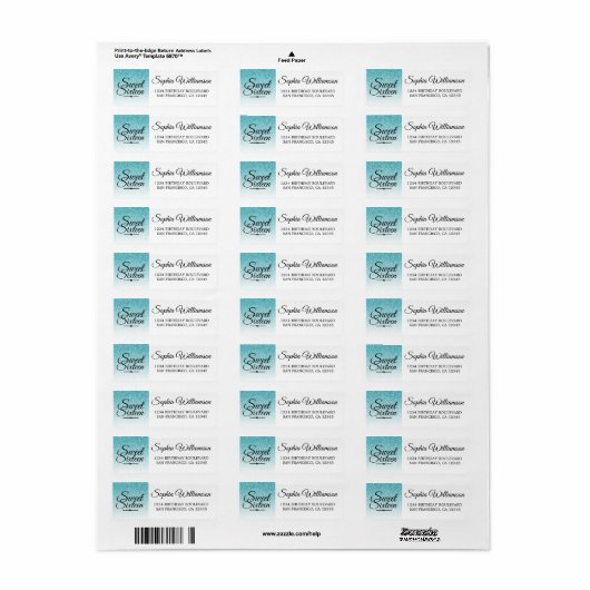 Sweet 16 Blue Glitzer Geburtstag Rücksendeadresse (Vorne)