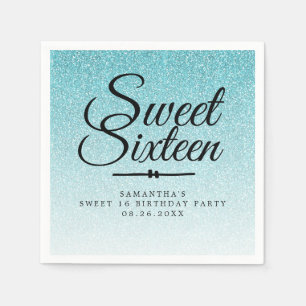 Sweet 16 Blue Glitzer Ombre Custom 16. Geburtstag Serviette