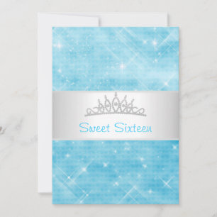 Sweet 16 Blue Glitzer Silver Jewel Tiara Party 16 Einladung