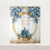 Sweet 16 Blue Gold Watercolor Ballon Hintergrund Wandteppich (Vorderseite)