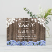 Sweet 16 Blue Hydrangea Blume String Lights Einladung (Stehend Vorderseite)