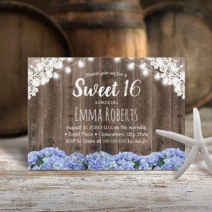 Sweet 16 Blue Hydrangea Blume String Lights Einladung