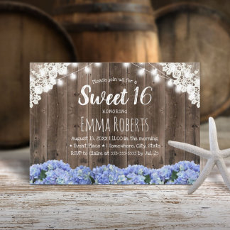 Sweet 16 Blue Hydrangea Blume String Lights Einladung