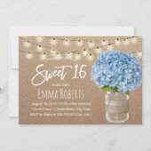 Sweet 16 Blue Hydrangea String Lights Rustic Kraft Einladung (Vorderseite)