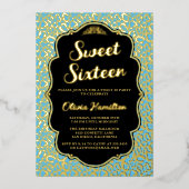 Sweet 16 Blue Leopard Foil Einladung (Vorderseite)
