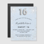 Sweet 16 blue silber Glitzer Einladungsmagnet Magnetkarte (Vorne/Hinten)