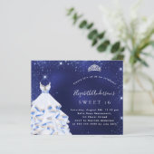 Sweet 16 blue silber Kleid Einladung (Stehend Vorderseite)