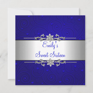 Sweet 16 Blue Silver Floral Liebe Geburtstagsparty Einladung