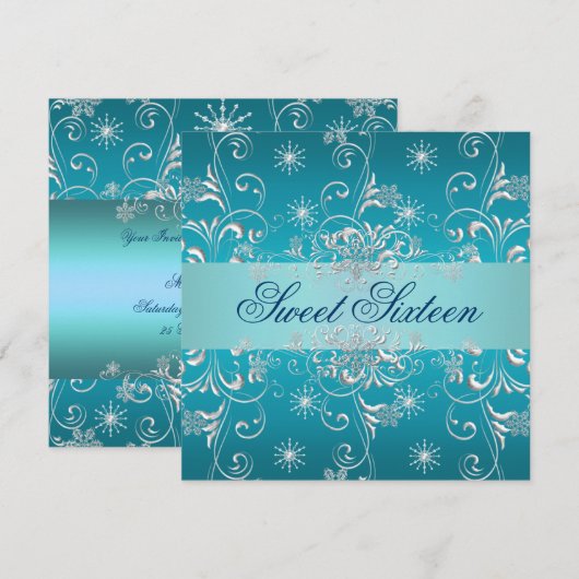 Sweet 16 Blue Snow Birthday Einladung (Vorne/Hinten)