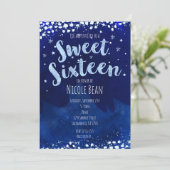Sweet 16 Blue Winter Wonderland Starry Einladungen (Stehend Vorderseite)