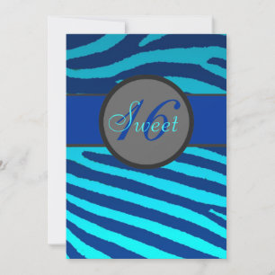Sweet 16 blue zebra stripes Geburtstagseinladungen Einladung