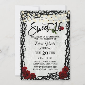 Sweet 16 Blume mit Vintager Rote Rose Einladung