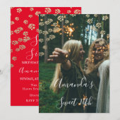 Sweet 16. Blume Red Gold Foto Confetti Park Einladung (Vorne/Hinten)