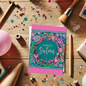 Sweet 16 Blumenrosa Girly Hübsches Alter Karte