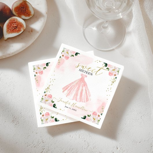 Sweet 16 Blush Bloral Pink Kleid Serviette