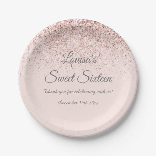 Sweet 16 Blush Glitzer Paper Birthday Party Teller (Vorderseite)