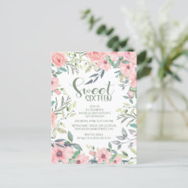 Sweet 16 Blush Pink Blume Sage Green Blätter Postkarte