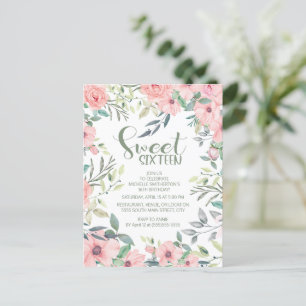 Sweet 16 Blush Pink Blume Sage Green Blätter Postkarte